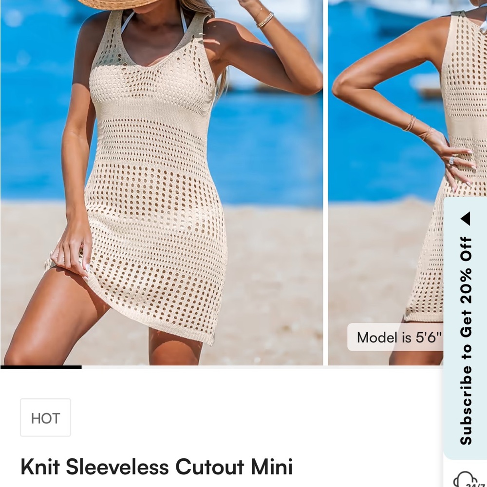 Cupshe Cover Up: Beige Knit Sleeveless Cutout Mini Dress.  Brand new with tags